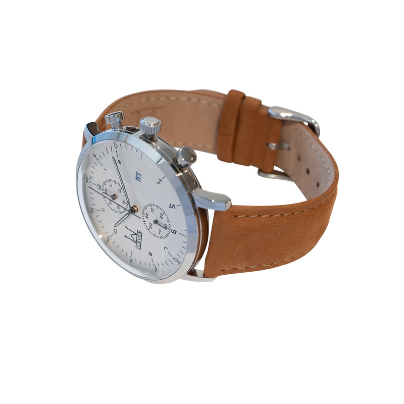 44M2 - White with Silver Case and Tan Suede Strap