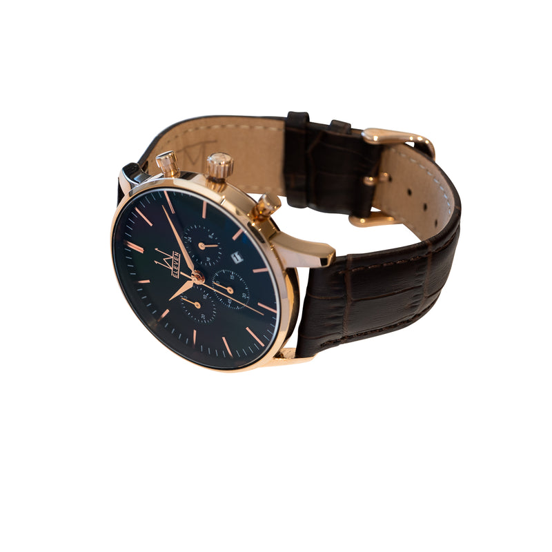 43M1 - Black with Rose Gold and Brown Croc Style Leather Strap