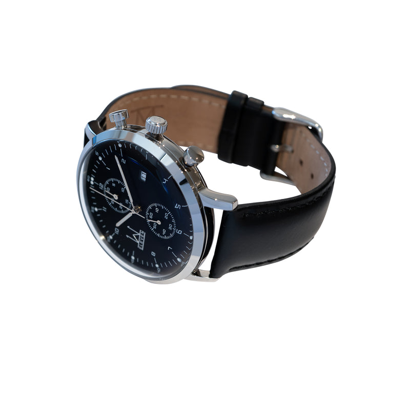 44M2 - Black with Silver Case and Black Leather Strap
