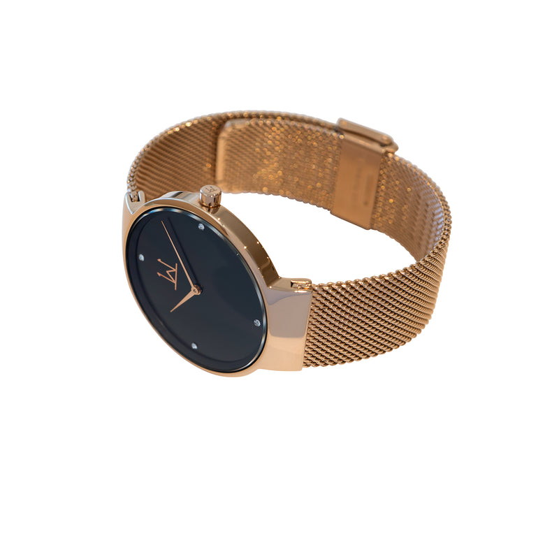 39W1 - Black with Rose Gold Case and Metal Mesh Strap