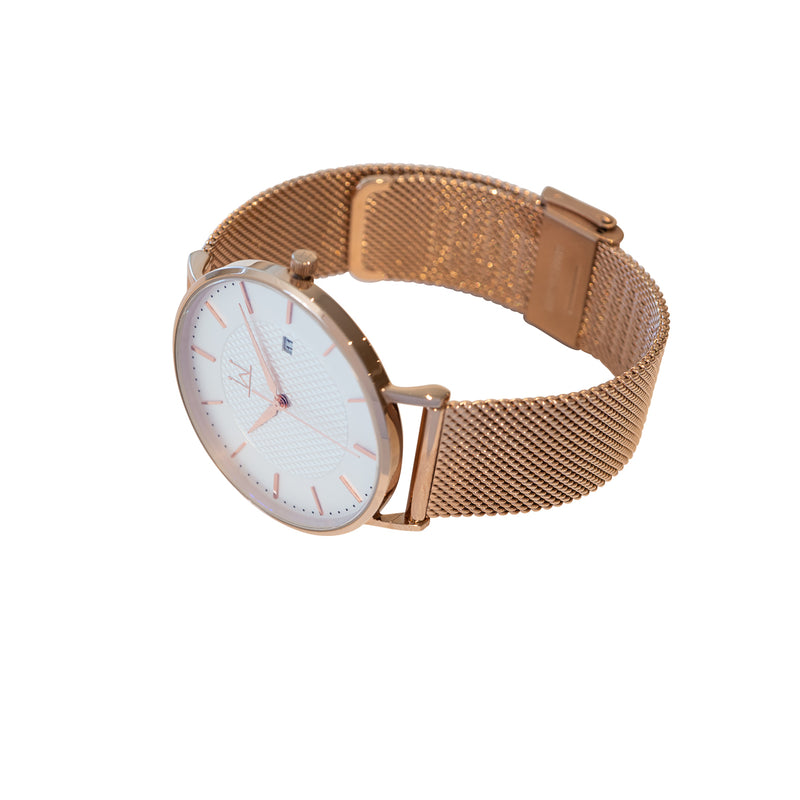 40W3 - White with Rose Gold Case and Metal Mesh Strap