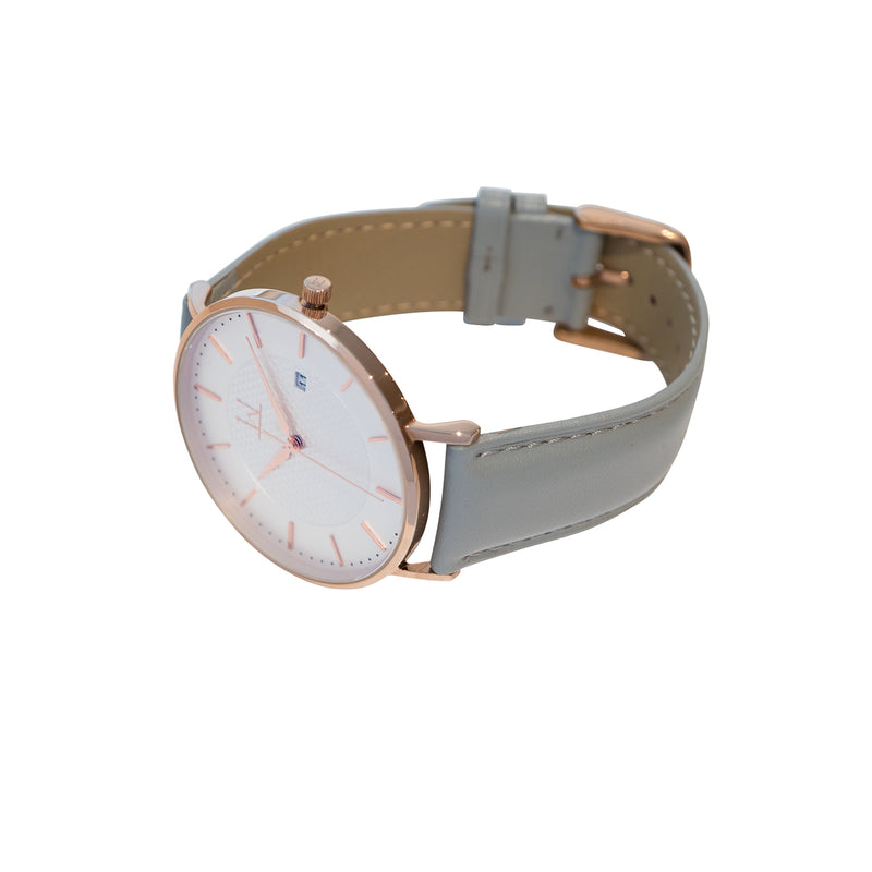 40W3 - White with Rose Gold Case and Light Grey Leather Strap