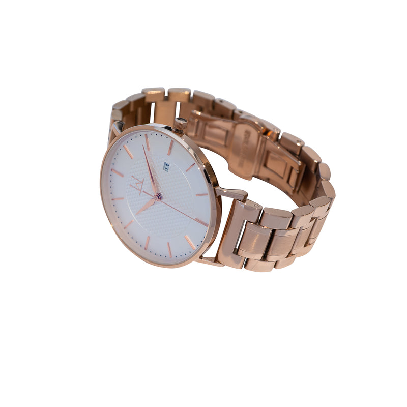 40W3 - White with Rose Gold Case and Metal Link Strap