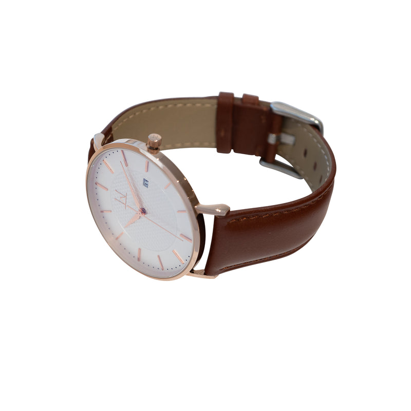 40W3 - White with Rose Gold Case and Brown Leather Strap