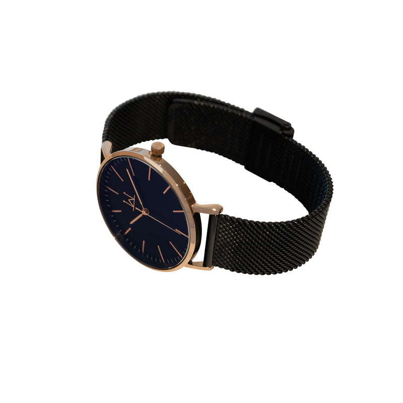 36W2 - Black with Rose Gold Case and Metal Mesh Strap