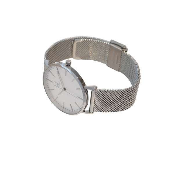 36W2 - White with Silver Case and Metal Mesh Strap