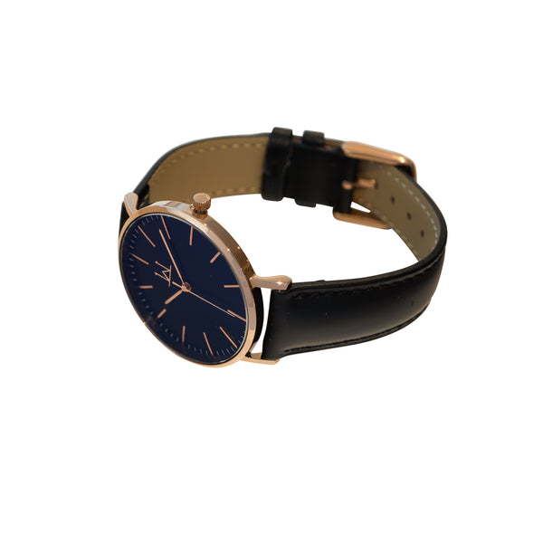 36W2 - Black with Rose Gold Case and Black Leather Strap