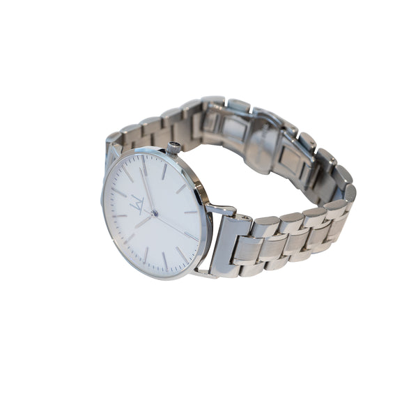 36W2 - White with Silver Case and Metal Link Strap