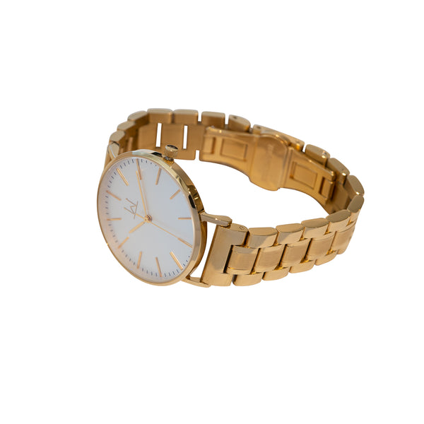 36W2 - White with Gold Case and Metal Link Strap