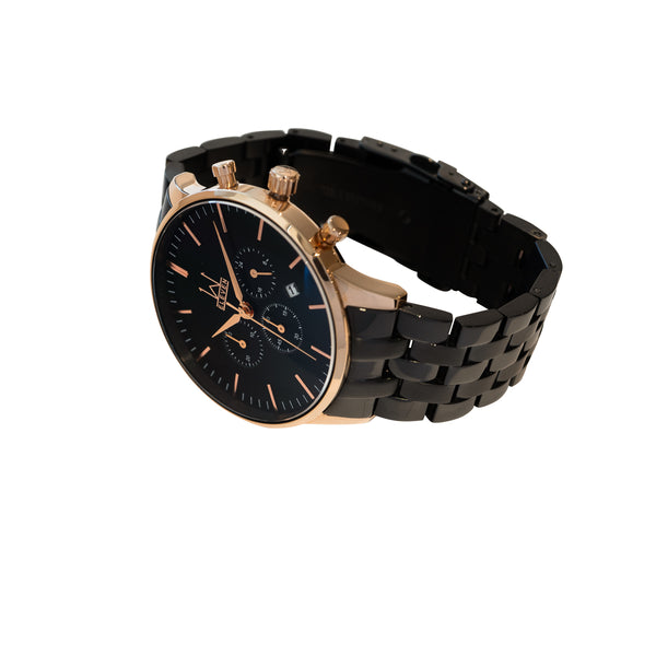 43M1 - Black with Rose Gold and Black Metal Link Strap