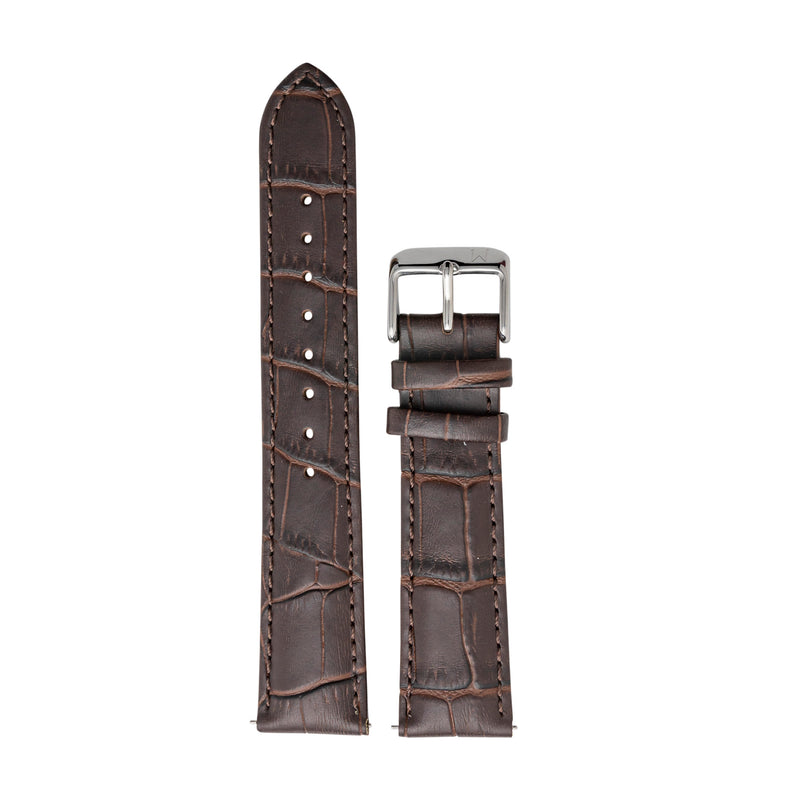 Brown Croc Style Leather Strap with Silver Buckle - 20mm