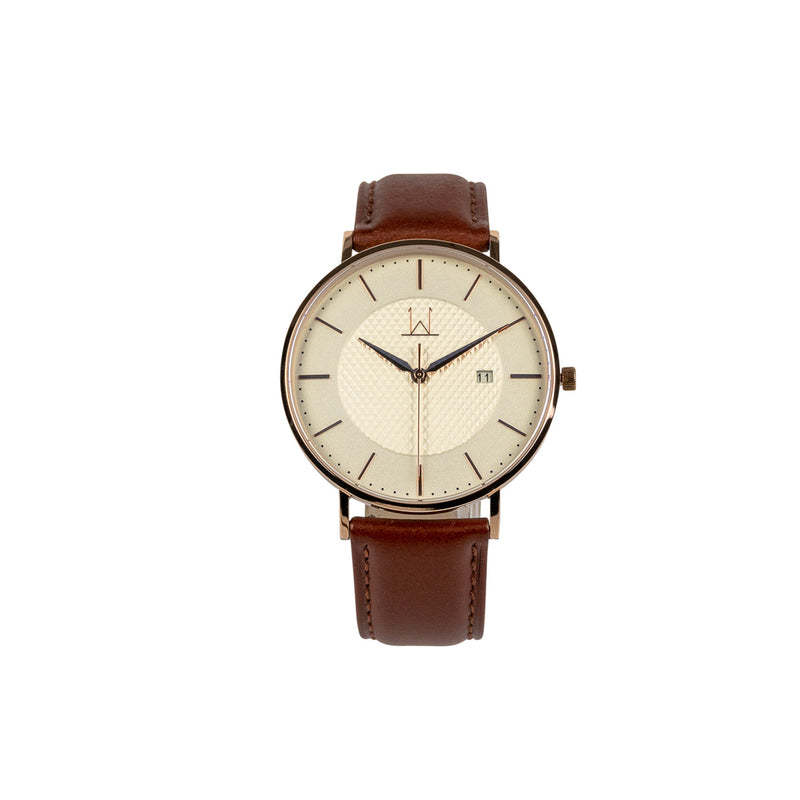 40W3 - White with Rose Gold Case and Brown Leather Strap