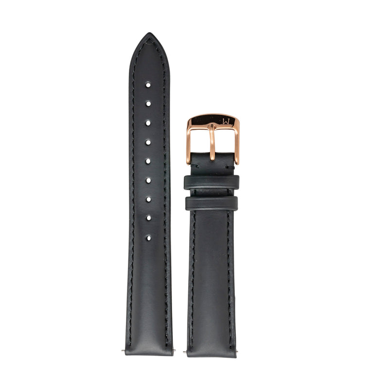 Black Leather Strap with Rose Gold Buckle - 18/20mm