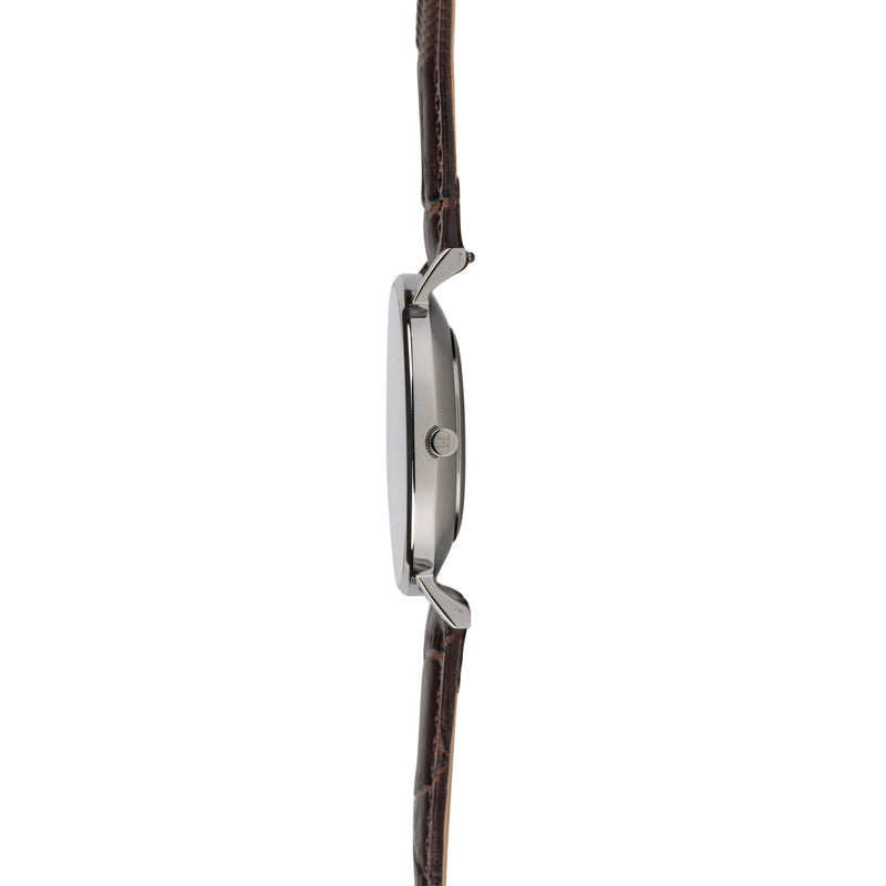 40W3 - White with Silver Case and Brown Croc Style Leather Strap