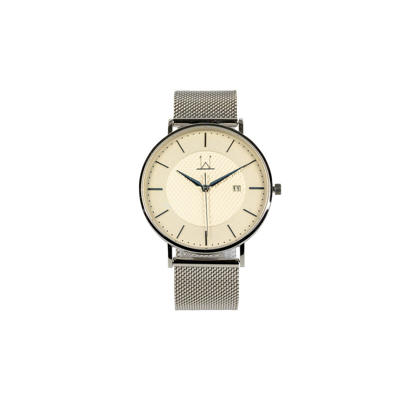 40W3 - White with Silver Case and Metal Mesh Strap