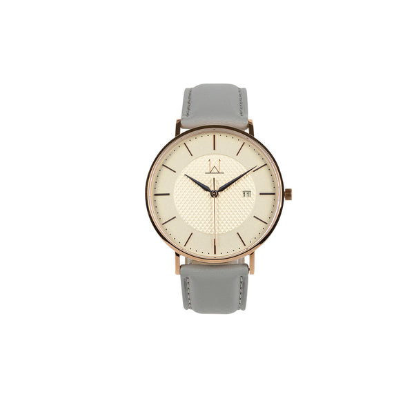 40W3 - White with Rose Gold Case and Light Grey Leather Strap