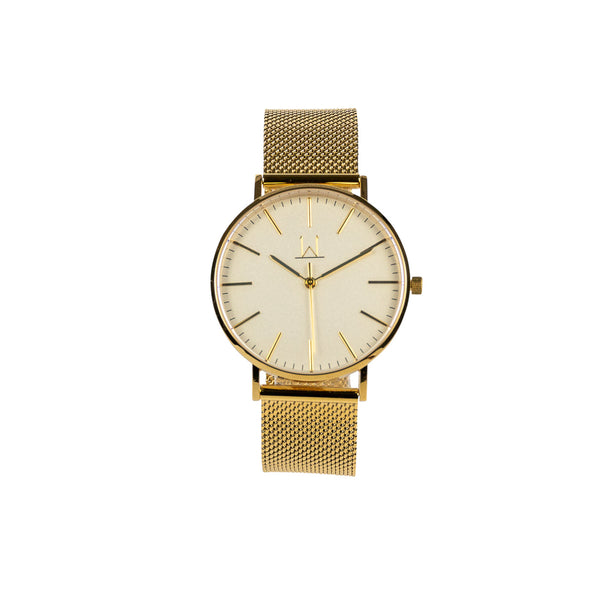 36W2 - White with Gold Case and Metal Mesh Strap
