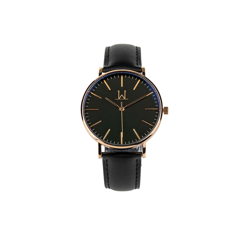 36W2 - Black with Rose Gold Case and Black Leather Strap