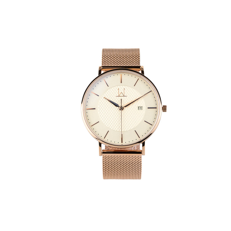 40W3 - White with Rose Gold Case and Metal Mesh Strap