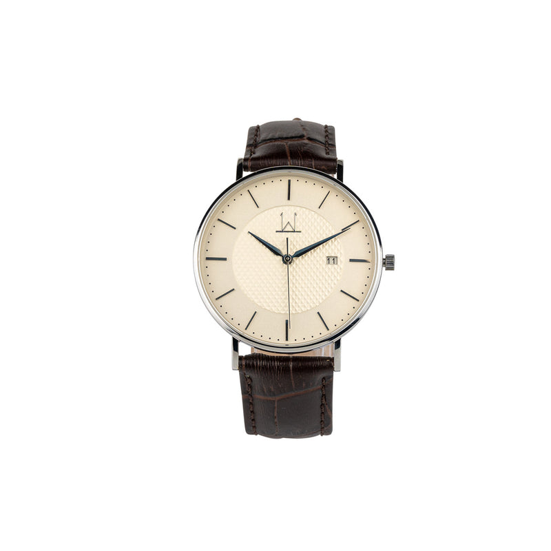 40W3 - White with Silver Case and Brown Croc Style Leather Strap