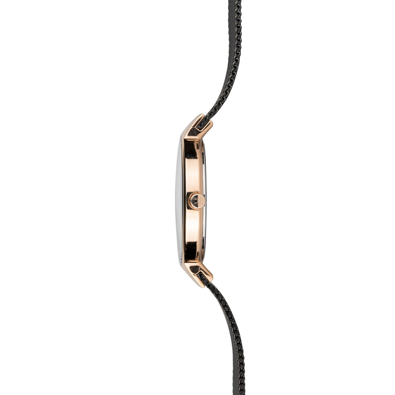 39W1 - Black with Rose Gold Case and Black Metal Mesh Strap