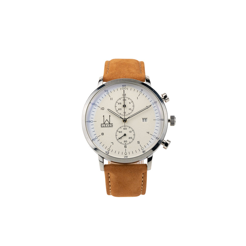 44M2 - White with Silver Case and Tan Suede Strap