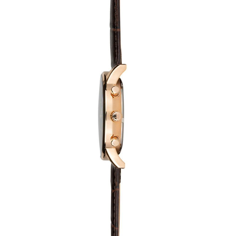 43M1 - Black with Rose Gold and Brown Croc Style Leather Strap