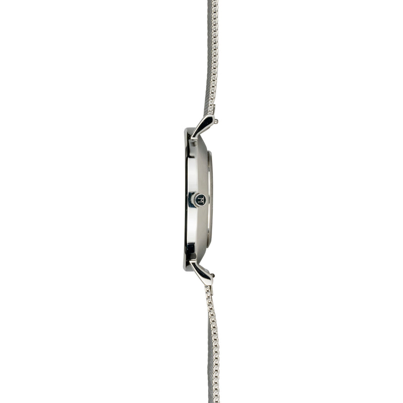 40W3 - White with Silver Case and Metal Mesh Strap