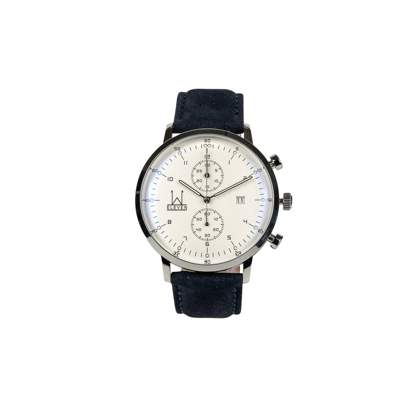 44M2 - White with Silver Case and Blue Suede Strap