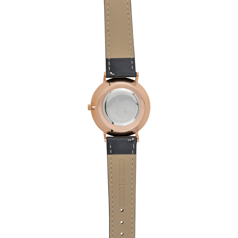 36W2 - Black with Rose Gold Case and Black Leather Strap