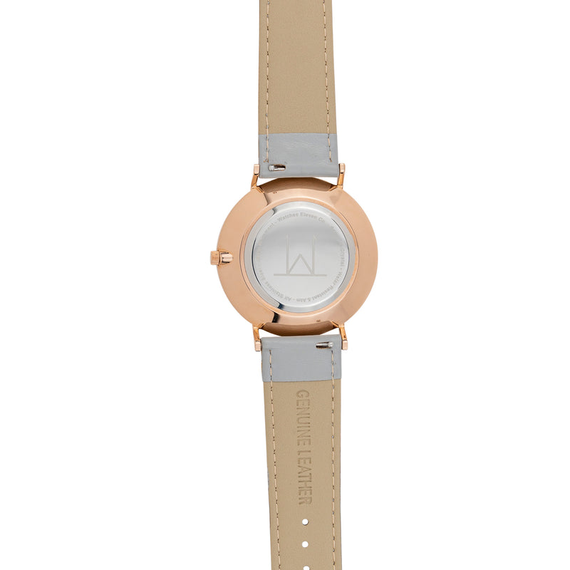 40W3 - White with Rose Gold Case and Light Grey Leather Strap