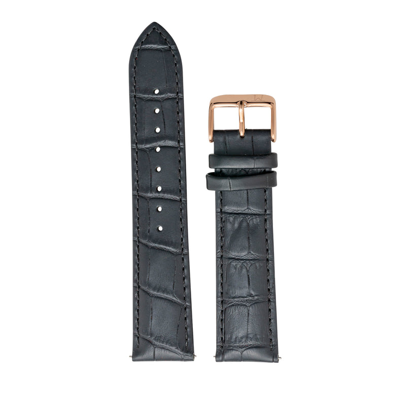 Black Croc Style Leather Strap with Rose Gold Buckle - 22mm