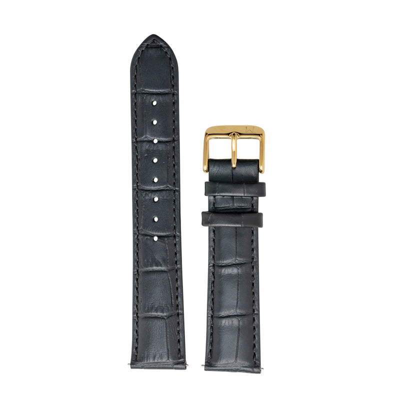 Black Croc Style Leather Strap with Gold Buckle - 20mm