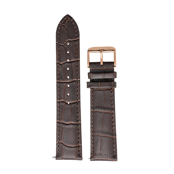 Brown Croc Style Leather Strap with Rose Gold Buckle - 22mm